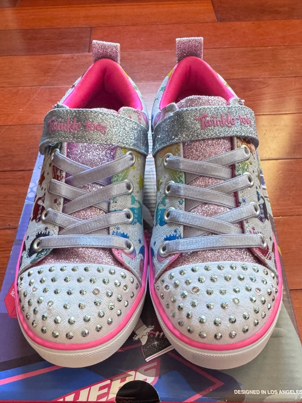 Skechers Twinkle Toes Girls Glitter Light-Up Sneakers - Silver Pink